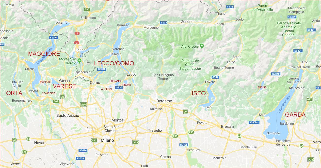North Italy lakes map