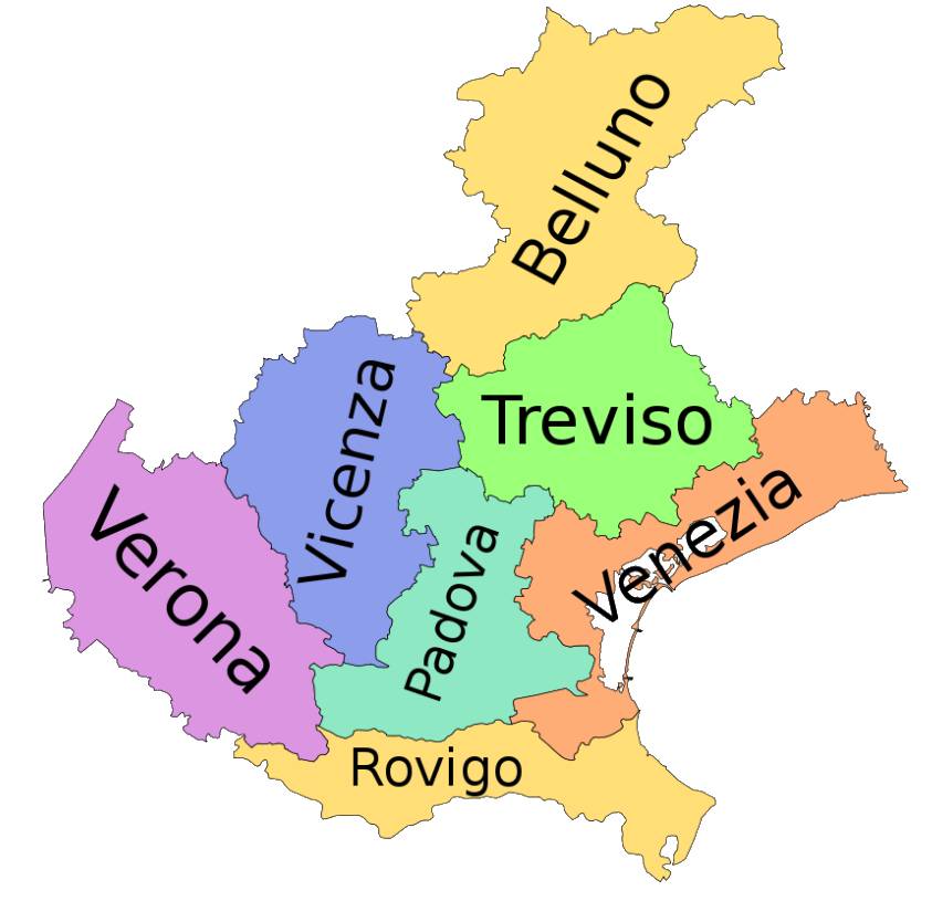Map of Provinces of Veneto, Italy