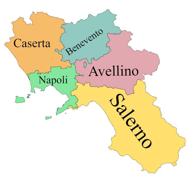 Map of provinces of Campania, Italy