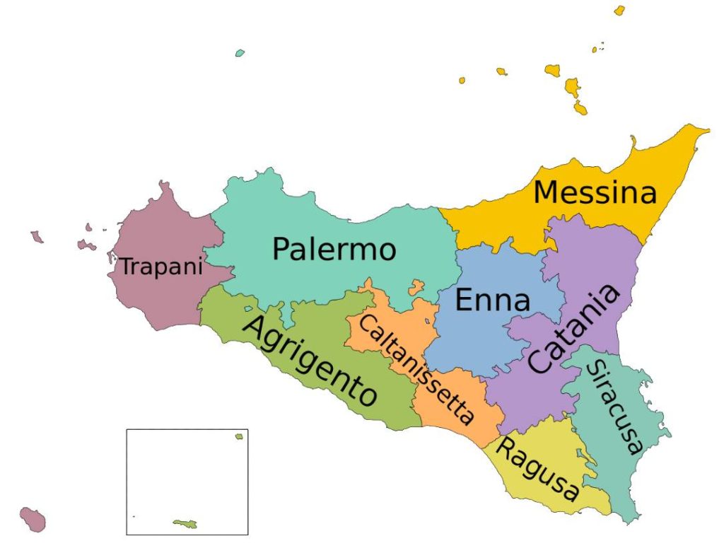 Map of provinces of Sicily, Italy
