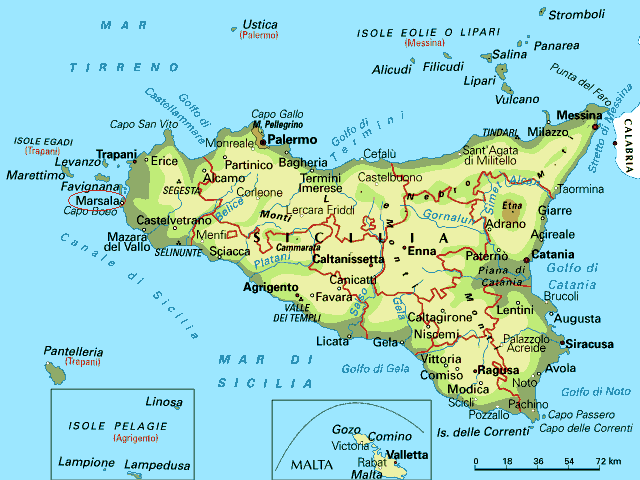 Map of isles of Sicily - ITALY 4 travellers