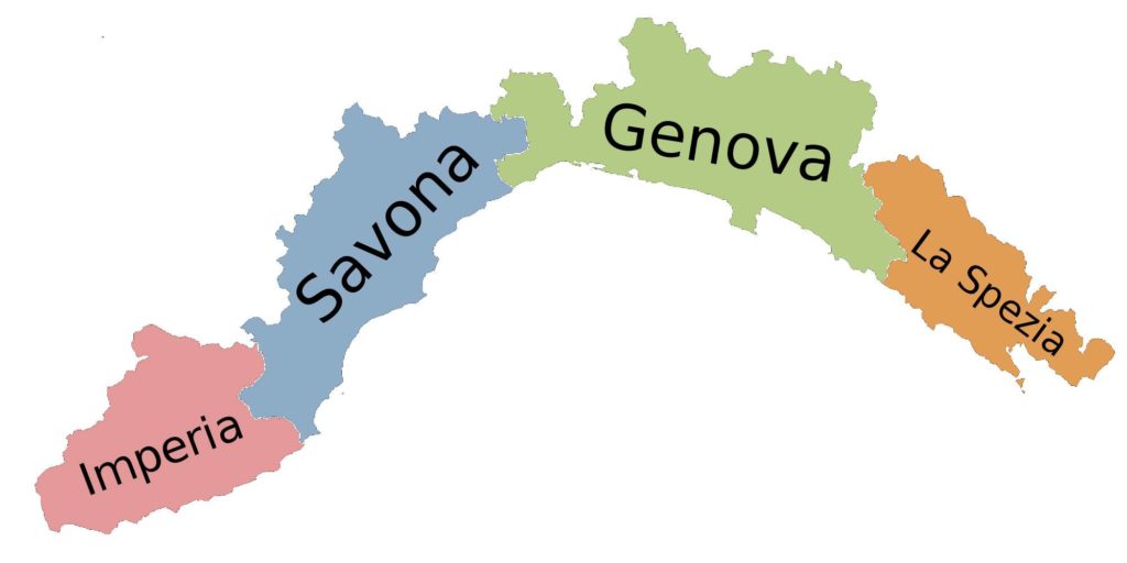 Map of Provinces of Liguria, Italy