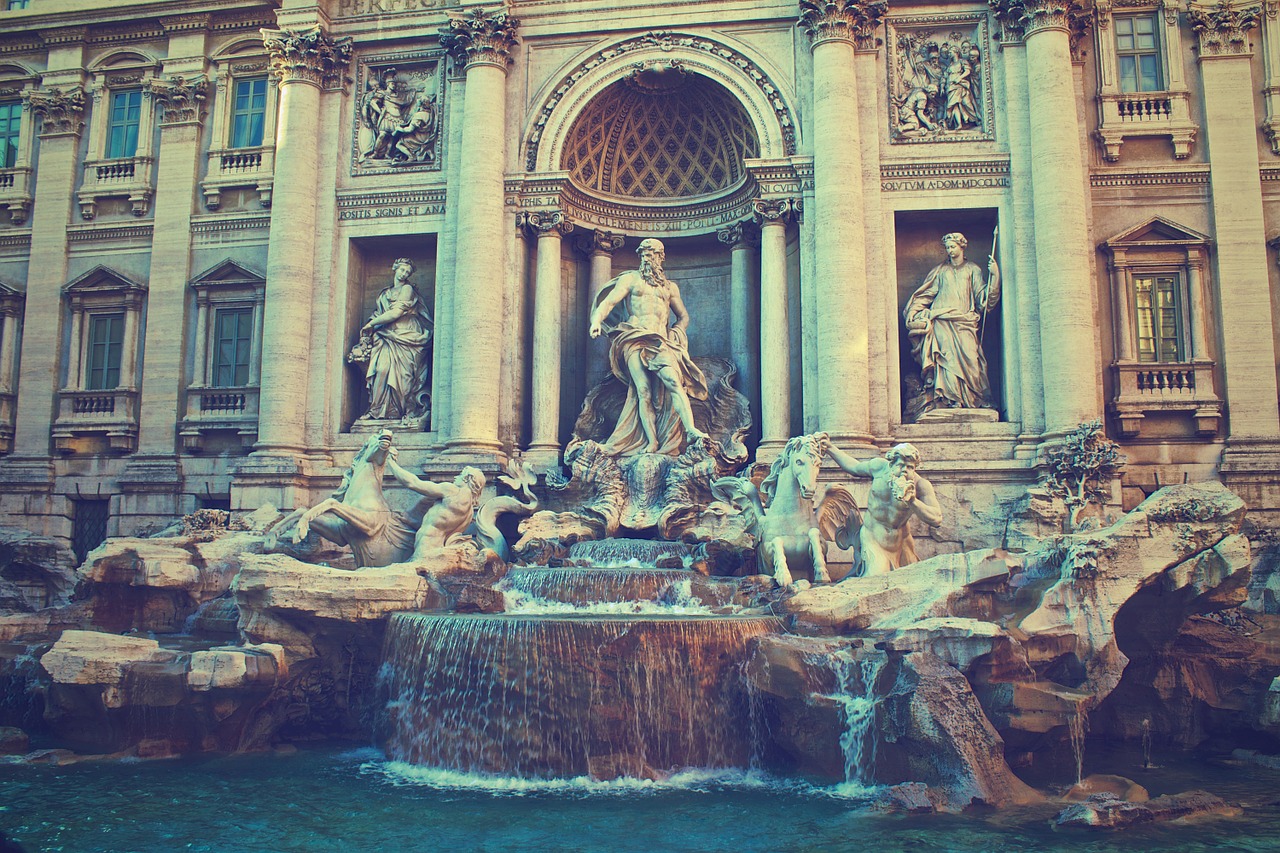 Trevi Fountain, Rome, Italy in winter months